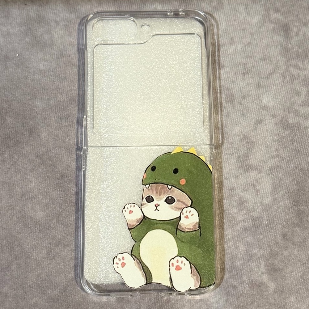 Cute Cat in Dinosaur Costume Clear Phone Case - for Samsung z flip 6